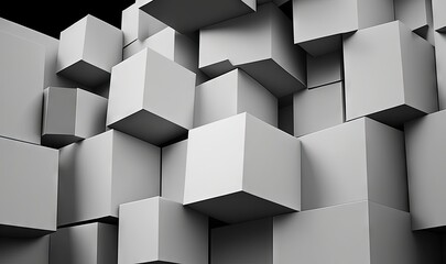  a bunch of cubes that are stacked up in the air with a black and white photo of them in the middle of the picture.  generative ai