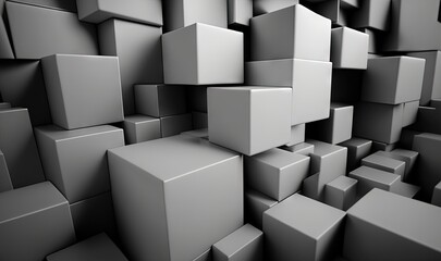  a bunch of cubes that are stacked up in a room with a black and white color scheme on the walls and floor and the floor.  generative ai