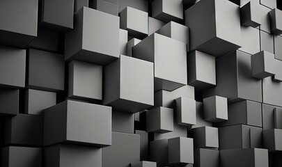  a black and white photo of a bunch of cubes on a wall with a light shining on them and a shadow on the wall.  generative ai