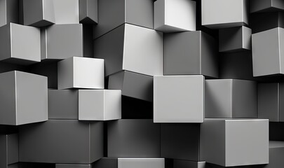  a bunch of cubes that are stacked up in a wall together in black and white colors, with one of them slightly open and the other cubes slightly open.  generative ai