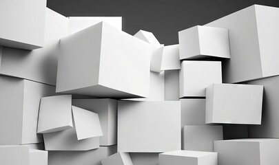  a bunch of white cubes are stacked up in a pile on a black background with a black background behind them and a black and white backdrop.  generative ai