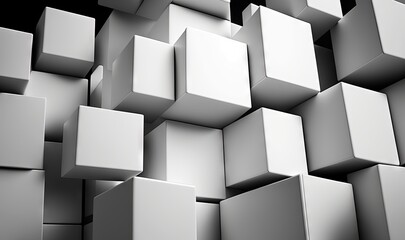  a bunch of white cubes that are stacked up in a wall together with a black and white photo in the middle of the picture.  generative ai