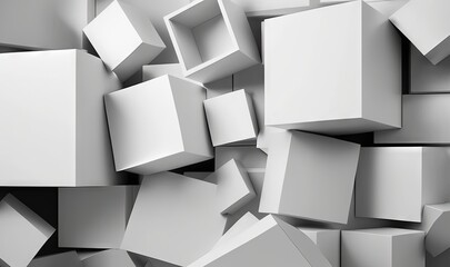  a bunch of white cubes are stacked together in a pile, all of them are white and grey, and the background is black and white.  generative ai