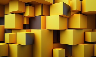  a bunch of yellow cubes are stacked up in a pile together in an abstract pattern of squares and rectangles in yellow and brown tones.  generative ai