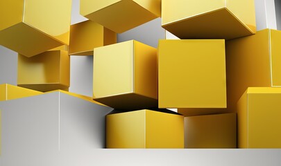  a bunch of yellow boxes that are stacked up in the air with one box in the middle of the box and the other in the middle of the box.  generative ai