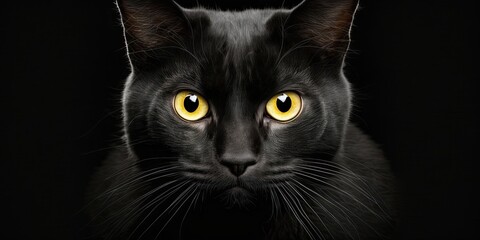 Black Cat with yellow eyes, generative ai