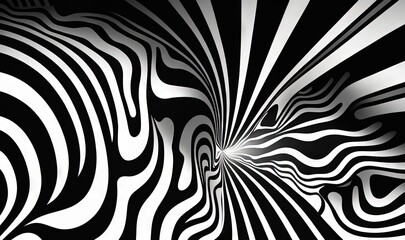  a black and white image of a zebra print pattern with a light shining through the center of the image and a black and white background.  generative ai