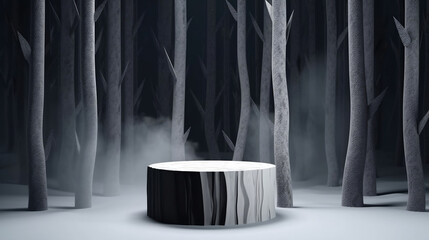 podium for productpresentation with trees and forest