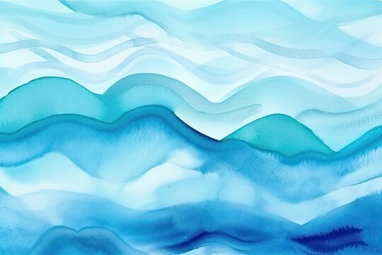 Blue azure turquoise abstract watercolor background for textures backgrounds. Abstract background blue colors. Watercolor painting with turquoise sea waves pattern gradient - Generative AI