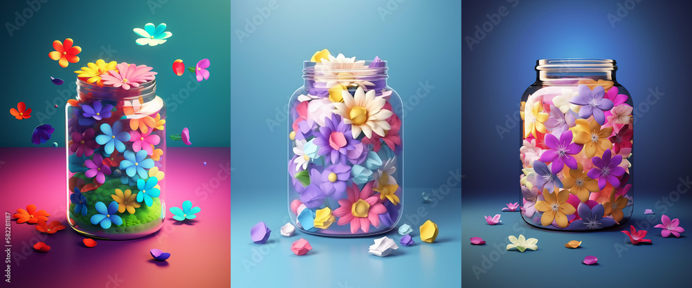 Canvas Prints jar full of colorful flowers, collection.