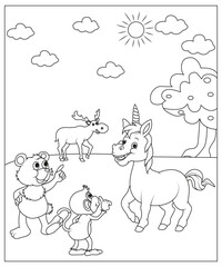 funny unicorn coloring page for kids