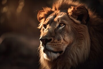 Naklejka premium Golden sunshine and an Asian lion. Generative AI