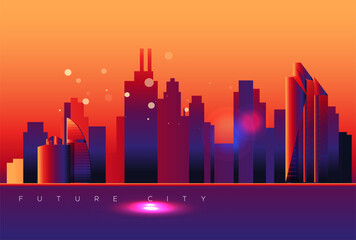 Futuristic City Building Skyline - Stock Illustration