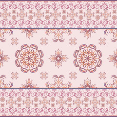 Red mandala seamless pattern ethnic style in vector illustration design for mat, carpet, scarf, fabric, wrapping paper, tile and more