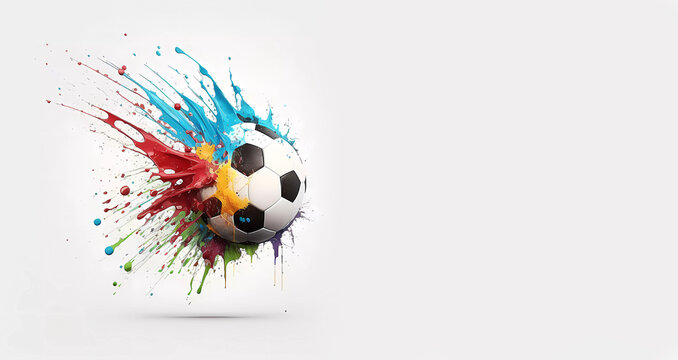 Soccer ball. The ball is in skeletons. splash of flowers. Banner. place for text. created by AI