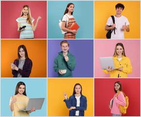Photos of teenagers on different color backgrounds, collage