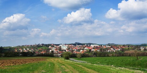 Fototapeta na wymiar Spring view of the township. Kelc. Moravia. Czechia. 