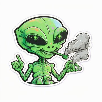 Alien smoking marijuana sticker 