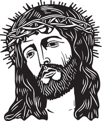 Jesus in a wreath Vector illustration, Head of Jesus Christ wearing a crown of thorns,SVG