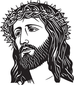 Jesus in a wreath Vector illustration, Head of Jesus Christ wearing a crown of thorns,SVG