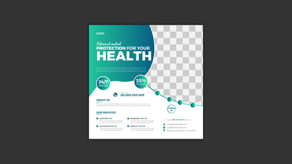 Medical healthcare service social media post template design. Hospital, doctor, clinic and dentist health business promotion flyer poster.