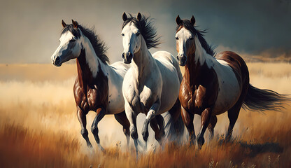 Fototapeta na wymiar Three horses. Generative AI.