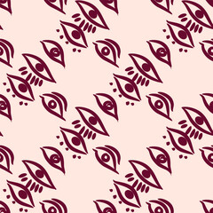 Awesome seamless pattern with esoteric eye different shapes, Magic, witchcraft, occult symbol, colorful line art. fabric, paper, textile. Vector Modern mythic graphic background illustration.
