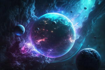 Obraz na płótnie Canvas Stars and planets in deep space - Illustration, desktop background