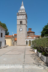 Bell tower on the main square of Omisalj. Omisalj is a small town located on Krk island, dating back to roman times.