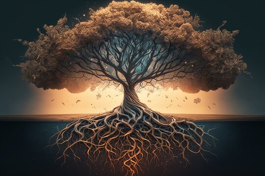 Tree of life with the roots. Generative AI	
