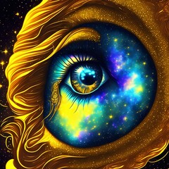 consciousnesses third eye containing the ever expanding galaxy shedding tears of gold digital illustration popular on deviant art trending on art station - generative ai
