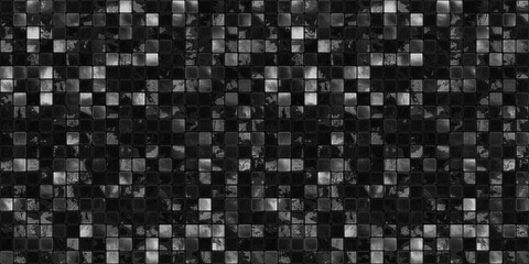 Seamless modern glossy black ceramic tile background texture. Luxury shiny natural stone mosaic kitchen or bathroom wall, floor or countertop. An elegant high resolution tileable pattern 3D Rendering.