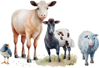 Set of cute watercolor farm animals