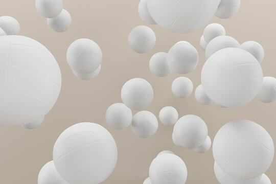 3d rendering of random volleyballs,  volleyball on a beige background, 3d volleyball sports background.
