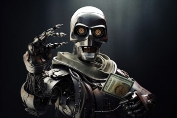 Robot Holding Money. Generative AI
