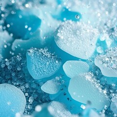 crystals of frozen blue water close-up