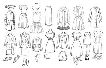 Clothing set sketch hand drawn in doodle style illustration