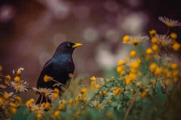 Fototapeta premium Birds and spring flowers