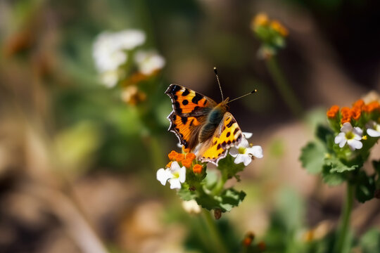Butterfly on spring flowers