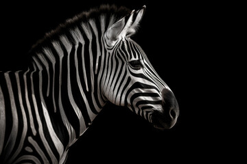 Fototapeta na wymiar Zebra on black background created with AI