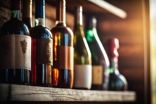 bottles of wine on a shelf. Ai generative