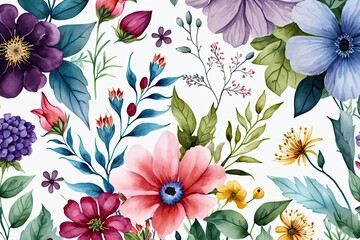 Watercolor Flower Background. Illustration AI Generative.
