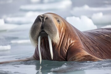 Canada's walrus displaying its tusks on an ice floe. Generative AI