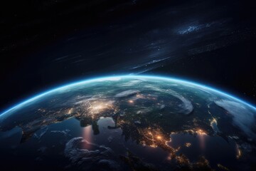 the planet Earth in outer space. outer space background pictures. Planetary night with city lights. Earth's surface. Sphere. A view from space. This image's components were provided by NASA