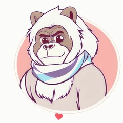 a cute painting of a ape or gorilla in a scarf on white background, great sticker, ai generated