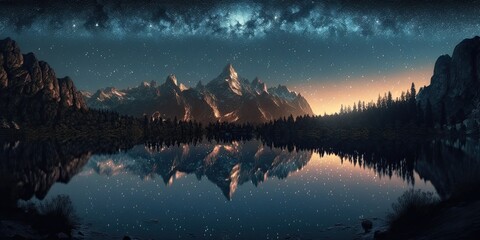 Mountain with milky way Landscape, generative ai