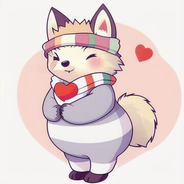 a cute painting of a ferret in a scarf on white background, great sticker, ai generated