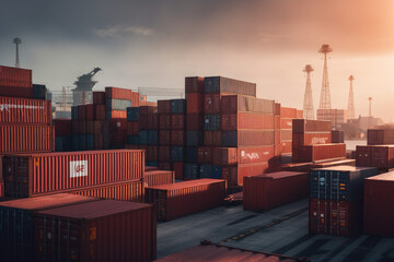 Freight red containers in a harbor created with AI