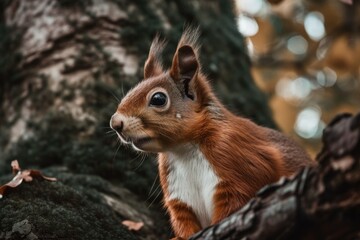 Naklejka na ściany i meble Squirrel in a tree image. Generative AI