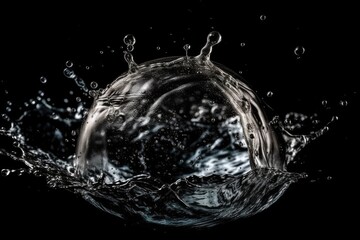 Splash of water on a black background. Isolated water splash on a dark background. dark water splash Elegant water splash On a background of black, isolated. Generative AI